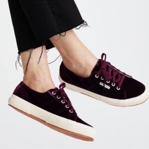 Superga Velvet Classic Sneakers Bordeaux Burgundy Sz 7.5 Luxe Street Style NWT
